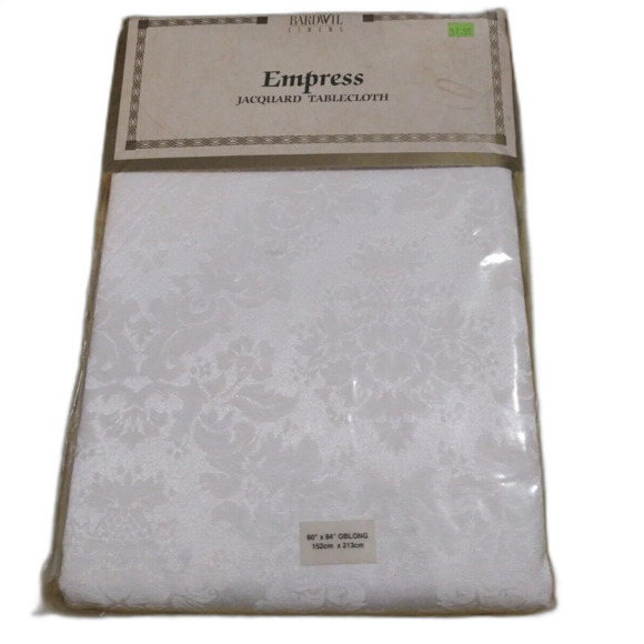 Bardwil Linens White Embroidered Tablecloth Empress Jacquard Oblong 60" x 84" - Picture 1 of 7